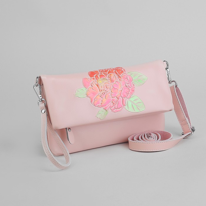 Клатч женский, отдел с перегородкой, 2 наружных кармана, с ручкой, длинный ремень, цвет розовый