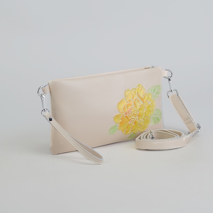 Клатч женский на молнии, 1 отдел, наружный карман, ручка, длинный ремень, цвет молочный