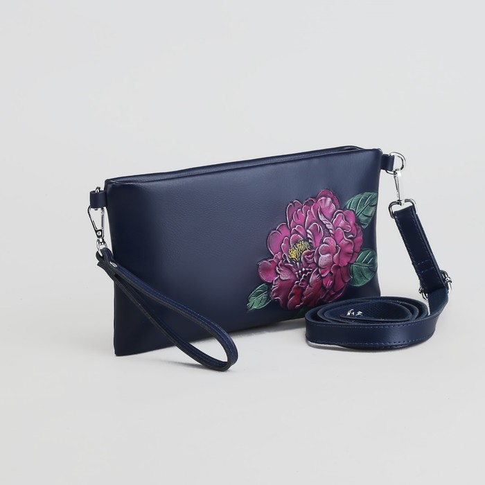 Клатч женский на молнии, 1 отдел, наружный карман, ручка, длинный ремень, цвет зелёный перламутр