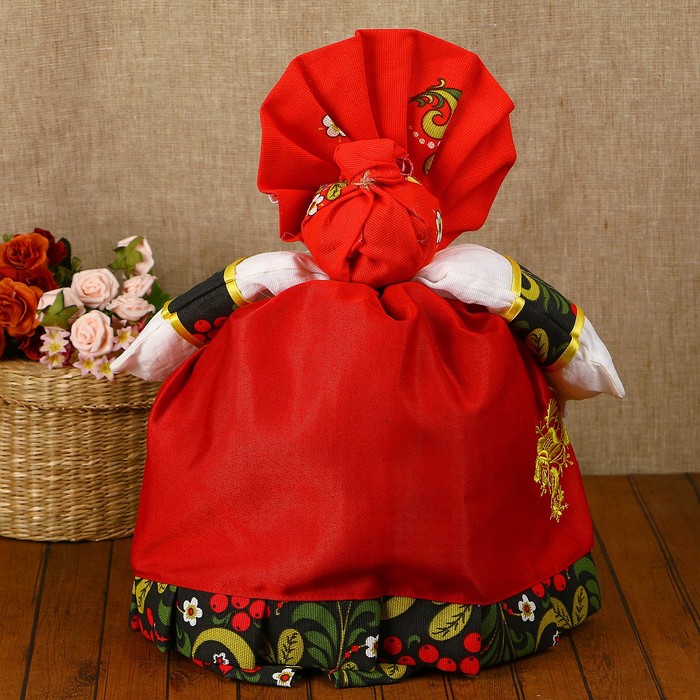 Грелка на чайник «Дымковская матрёшка», с вышивкой, хохлома