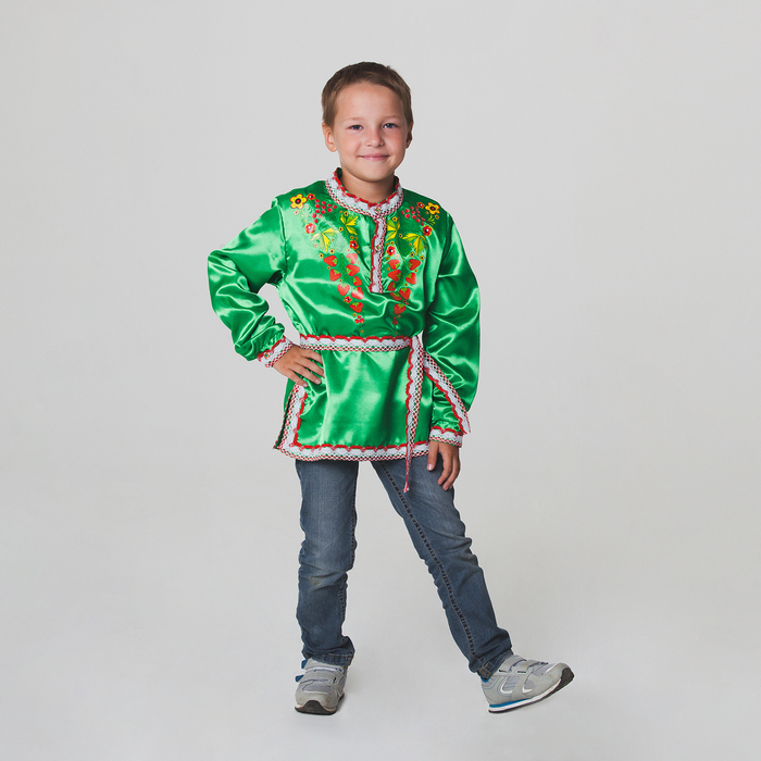 Карнавальная русская рубаха "Хохлома: ягоды", атлас, цвет зелёный, р-р 28, рост 98-104 см