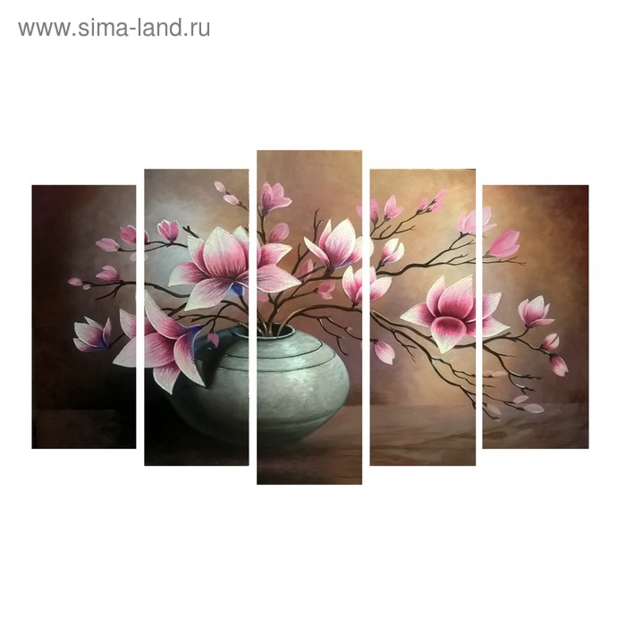 Картина модульная на подрамнике Цветы в вазе 2шт-25*71; 2шт-25*63; 1шт-25*80 125*80 см