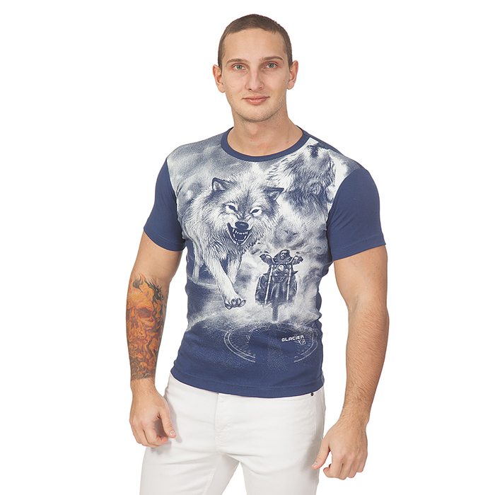 Футболка мужская 0017 цвет джинс, р-р 44-46 (L)