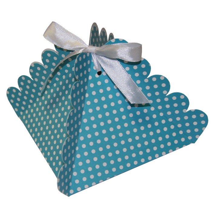 Коробка крафт из рифленого картона "Горох на голубом". 10,5 х 10,5 х 9 см.
