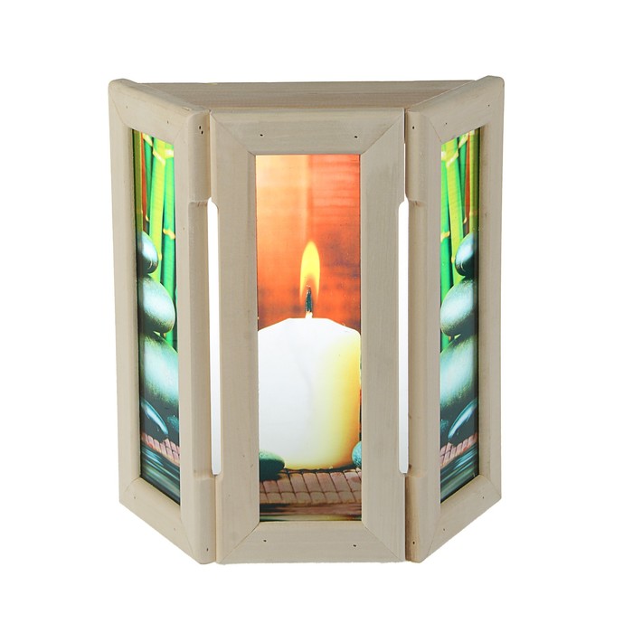 Абажур деревянный "Рисунок 2" со вставками из стекла с УФ печатью, малый, 33х29х12см