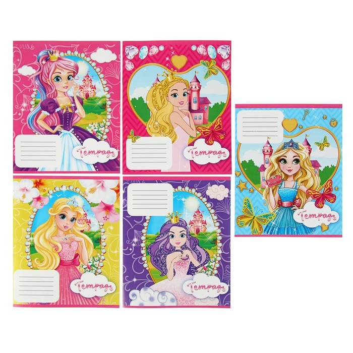 Тетрадь 12 листов клетка Calligrata "Принцесса", обложка мелованный картон, 5 видов МИКС