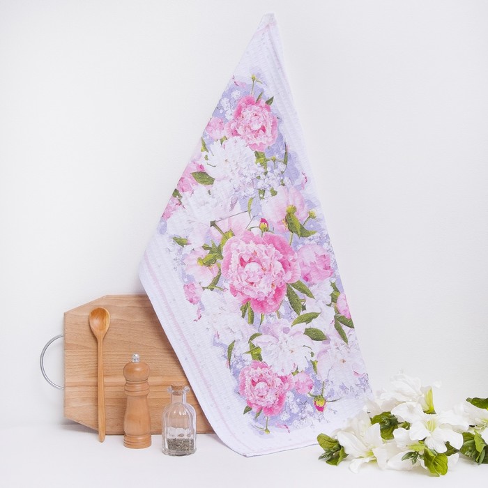 Полотенце вафельное "Пионы" 40х70 см