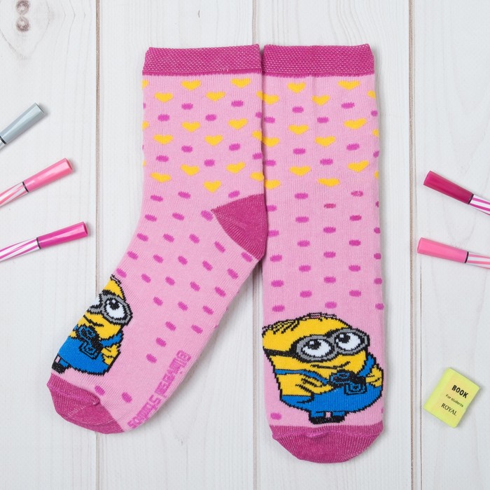 Носки "Миньон" сердечки и горошек, Гадкий Я, 14-16см (2-3г.), 80%хл,17%пф,3%эл