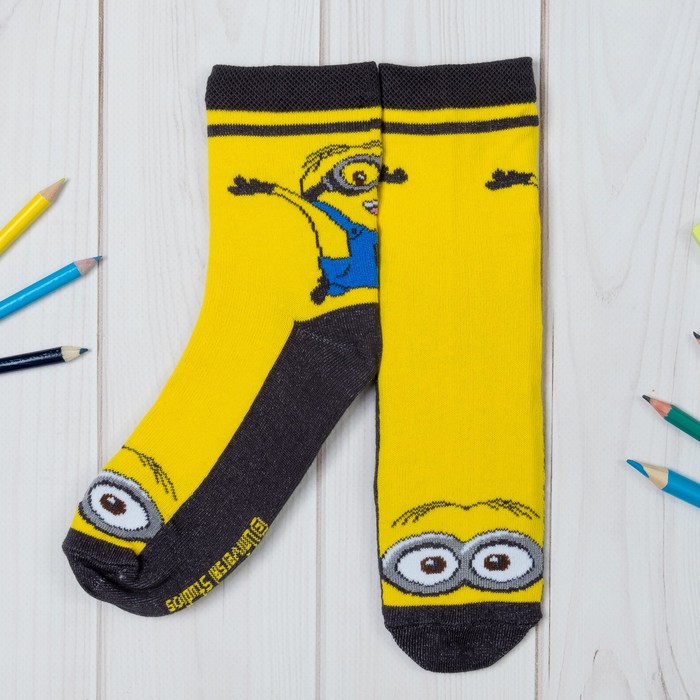Носки "Миньон" с рис. сзади желт., Гадкий Я, 18-20 см, 7-9 лет, 80% хл,17% пф,3% эл.