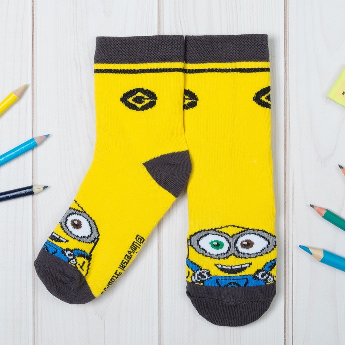 Носки "Миньон" с рис. на носочке желт., Гадкий Я, 18-20 см, 7-9 лет, 80% хл, 17% пф, 3% эл.