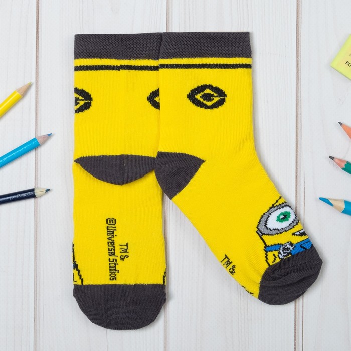 Носки "Миньон" с рис. на носочке желт., Гадкий Я, 18-20 см, 7-9 лет, 80% хл, 17% пф, 3% эл.