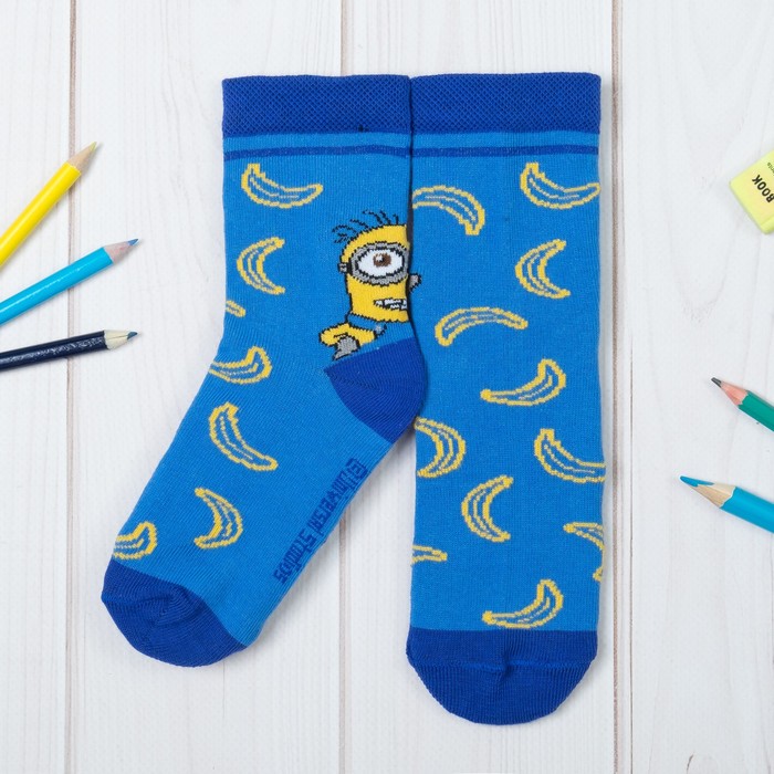 Носки "Миньон" с бабанами син., Гадкий Я, 14-16см (2-3г.), 80%хл,17%пф,3%эл
