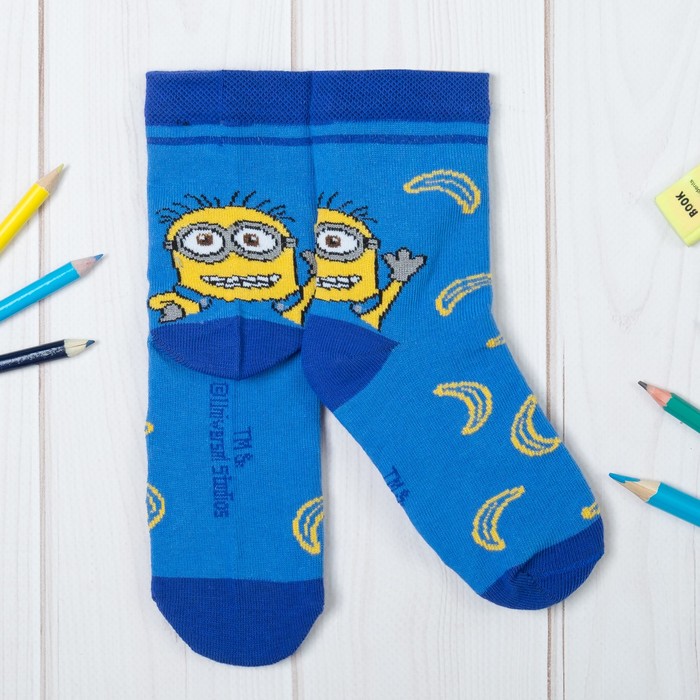 Носки "Миньон" с бананами син., Гадкий Я, 18-20см, 7-9 лет, 80% хл, 17% пф, 3% эл.