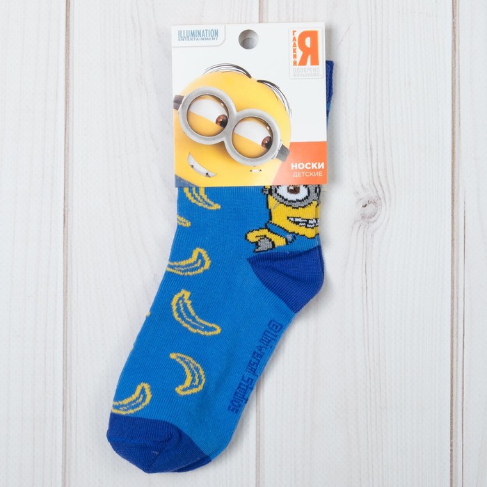 Носки "Миньон" с бананами син., Гадкий Я, 18-20см, 7-9 лет, 80% хл, 17% пф, 3% эл.