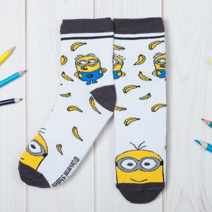 Носки "Миньон" с бабанами бел., Гадкий Я, 14-16см (2-3г.), 80%хл,17%пф,3%эл