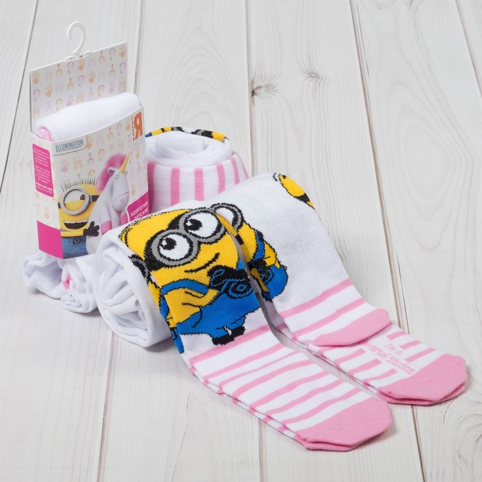 Колготки детские "Миньон" полоска бел-роз., Гадкий Я,92-98см (2-3г.), 80%хл,17%па,3%эл