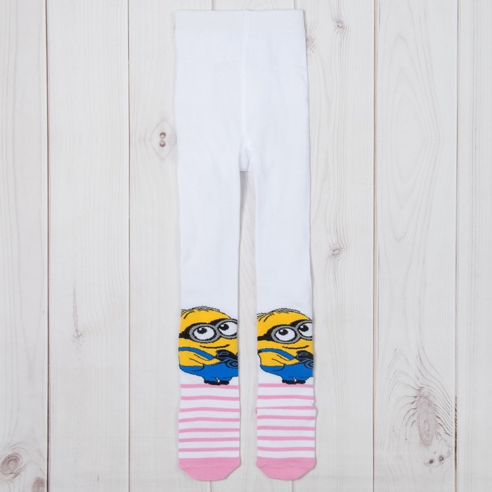Колготки детские "Миньон" полоска бел-роз., Гадкий Я,116-122см (6-7г.), 80%хл,17%па,3%эл