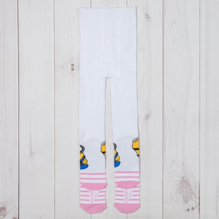 Колготки детские "Миньон" полоска бел-роз., Гадкий Я,116-122см (6-7г.), 80%хл,17%па,3%эл