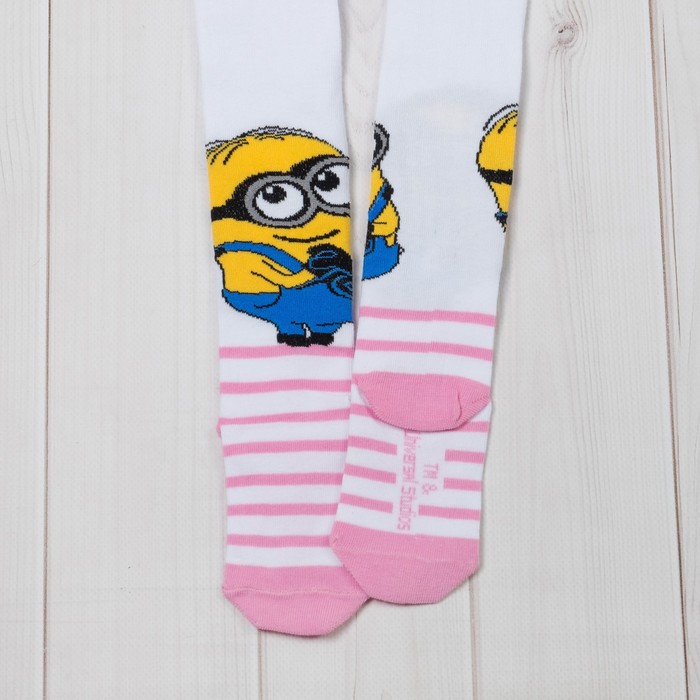 Колготки детские "Миньон" полоска бел-роз., Гадкий Я,116-122см (6-7г.), 80%хл,17%па,3%эл