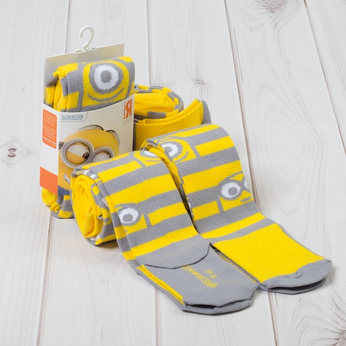 Колготки детские "Миньоны" полоска сер-желт., Гадкий Я,92-98см (2-3г.), 80%хл,17%па,3%эл