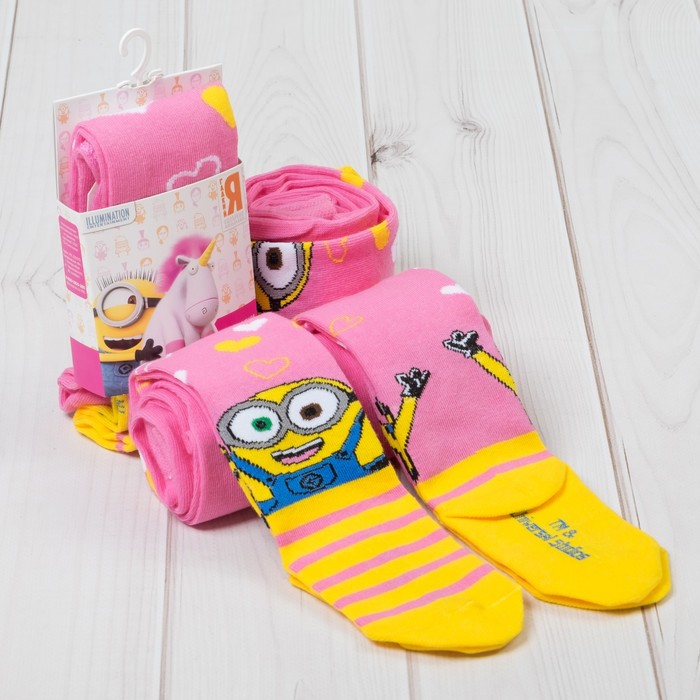 Колготки детские "Миньон" сердечки роз., Гадкий Я,92-98см (2-3г.), 80%хл,17%па,3%эл