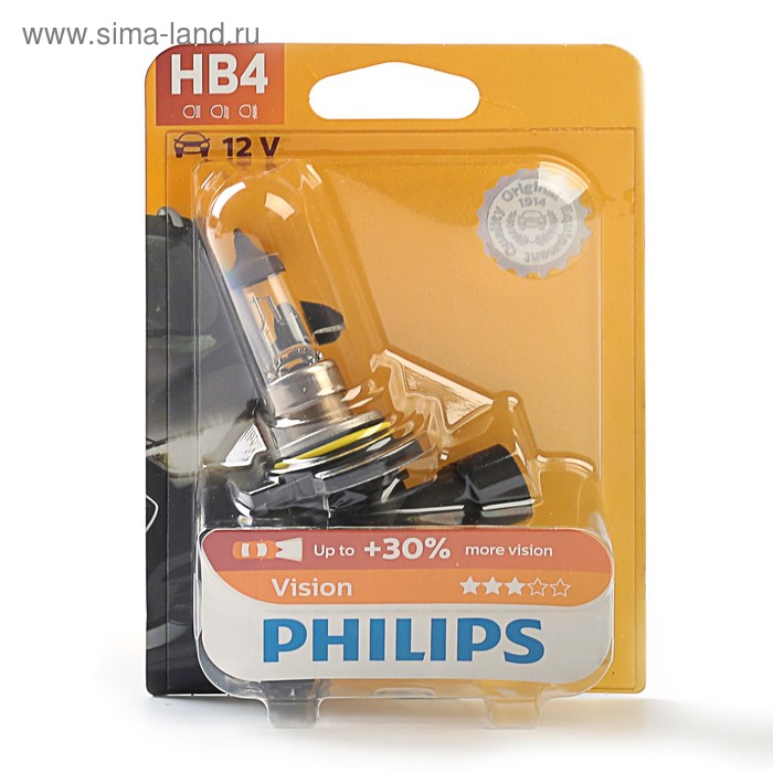 

Автолампа Philips Vision +30%, HB4/9006 (P22d), 12 В, 55 Вт, блистер, 9006 PR B1