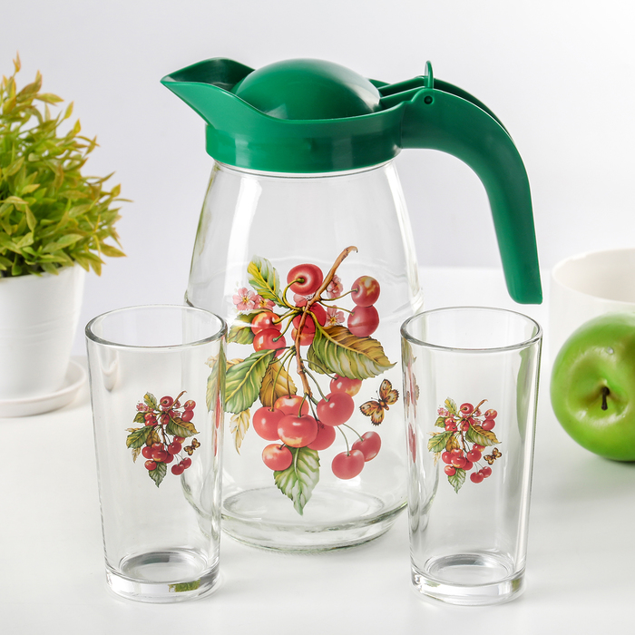 Набор питьевой "Вишня на ветке": кувшин 1,5 л, 2 стакана 250 мл