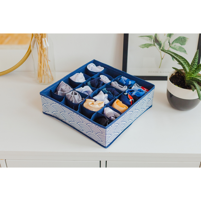 Органайзер для хранения белья Доляна «Волна», 24 ячейки, 35×30×10 см, цвет синий
