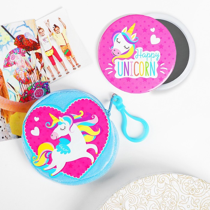 Детский набор "Единорог": кошелёк 9 см, зеркало