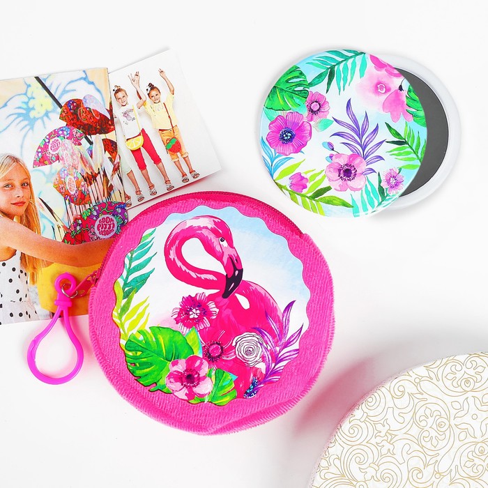 Детский набор "Фламинго": кошелёк 9 см, зеркало