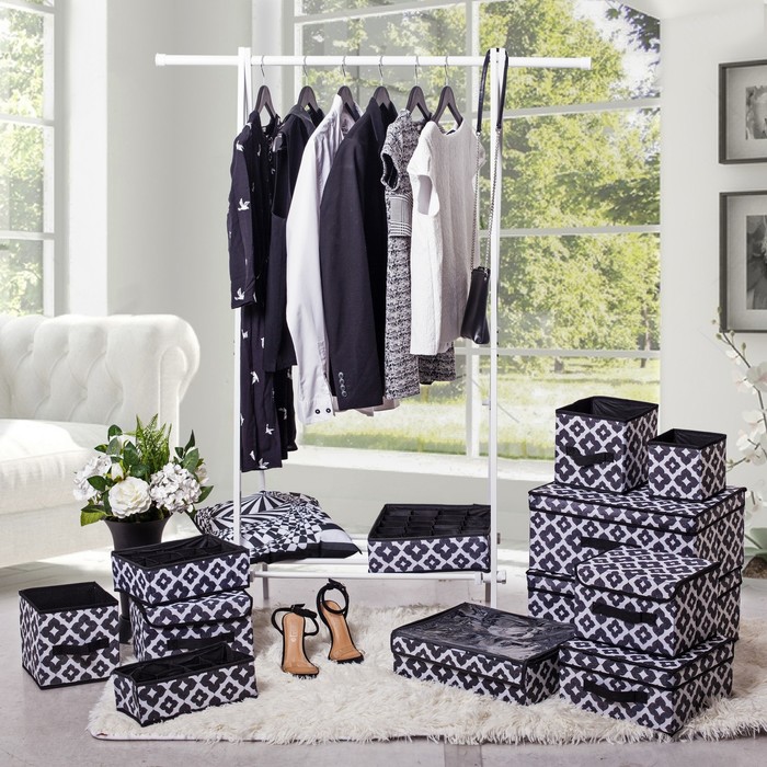 Бокс для мелочей 3 кармана «Вензель», 25 × 15 × 12 см, цвет чёрно-белый