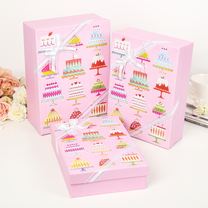 Набор коробок 3в1 "Десерт", розовый, 29 х 21 х 9 - 26 х 18 х 6 см