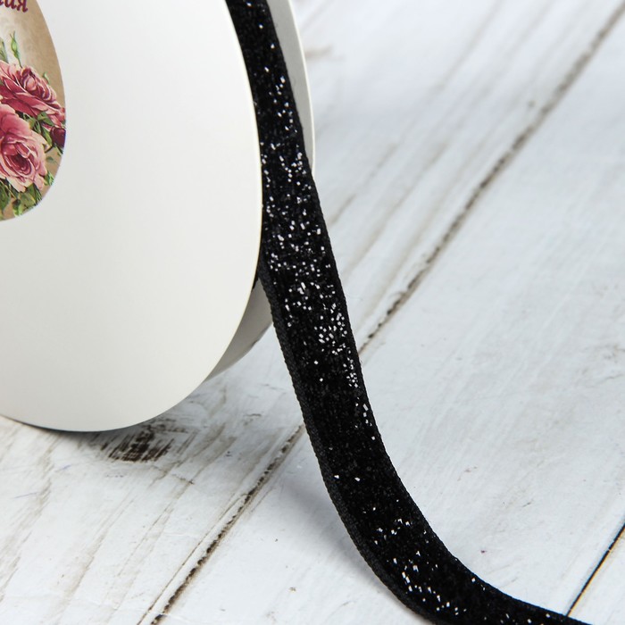 Лента декоративная "Блёстки", 10мм, 19±1м, цвет чёрный