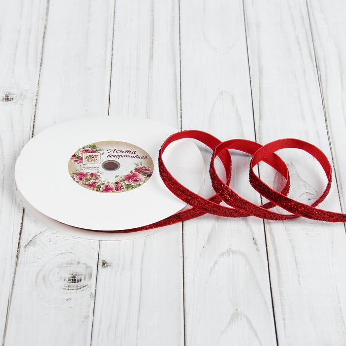 Лента декоративная "Блёстки", 10мм, 19±1м, цвет красный