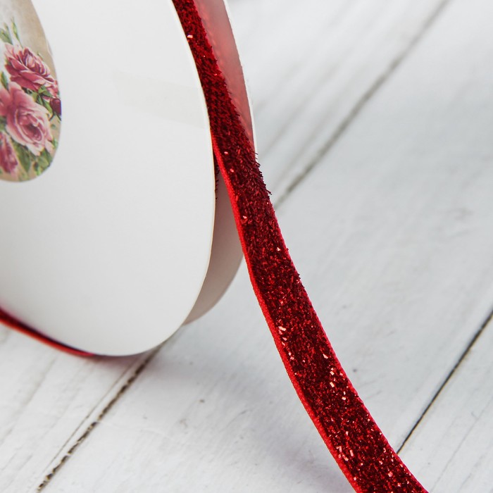 Лента декоративная "Блёстки", 10мм, 19±1м, цвет красный