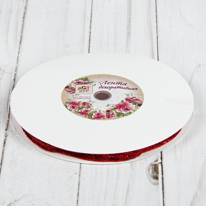 Лента декоративная "Блёстки", 10мм, 19±1м, цвет красный