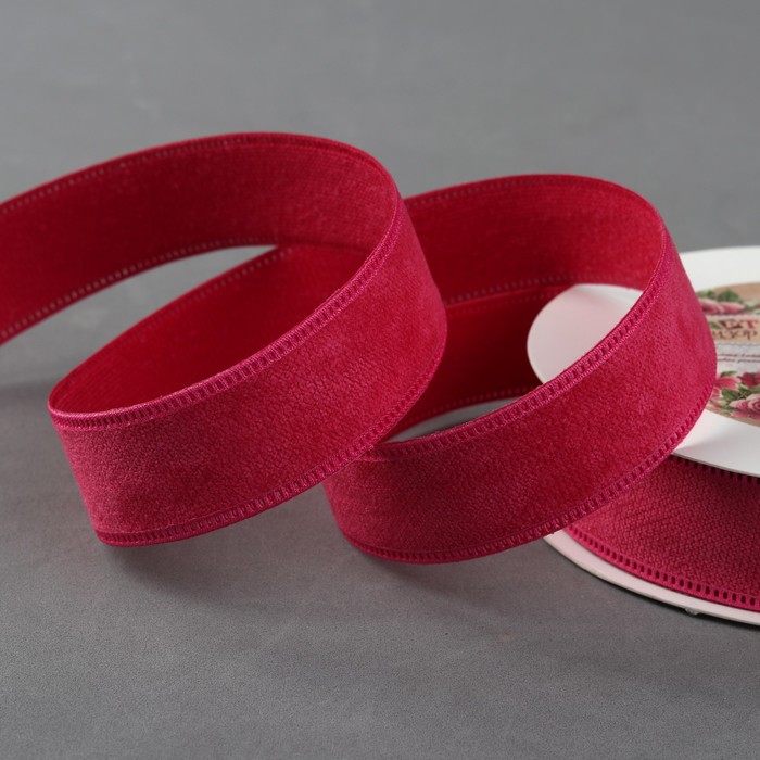 Лента декоративная "Вельвет", 20мм, 9±1м, №02, цвет малиновый