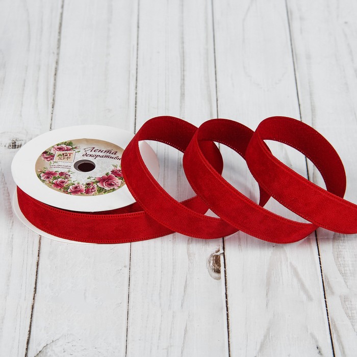 Лента декоративная "Вельвет", 20мм, 9±1м, №04, цвет красный