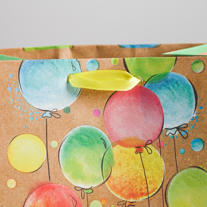 Пакет крафтовый квадратный «В День Рождения!», 14 × 14 × 9 см