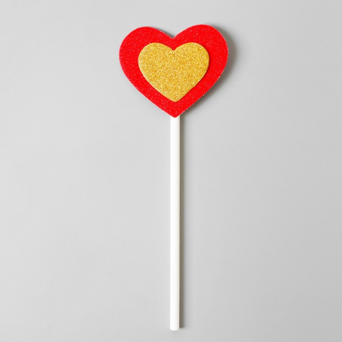 Топпер "Сердце" золотое в красном, (набор 6 штук)