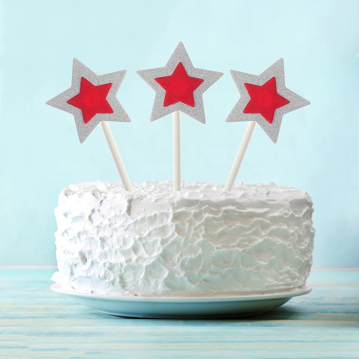 Топпер "Звезда" красная в серебряной, (набор 6 штук)