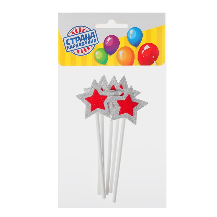 Топпер "Звезда" красная в серебряной, (набор 6 штук)