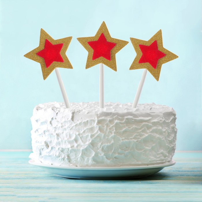 Топпер "Звезда" красная в золотой, (набор 6 штук)