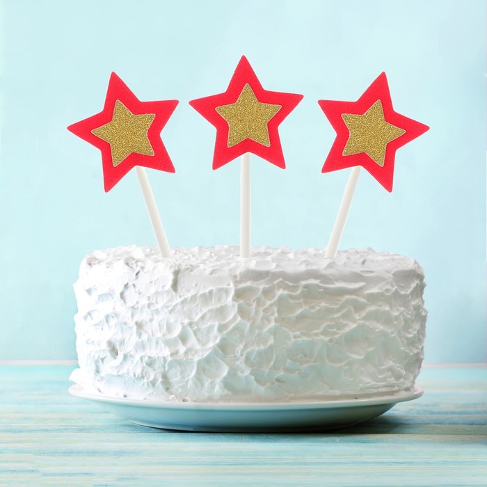 Топпер "Звезда" золотая в красной. (набор 6 штук)