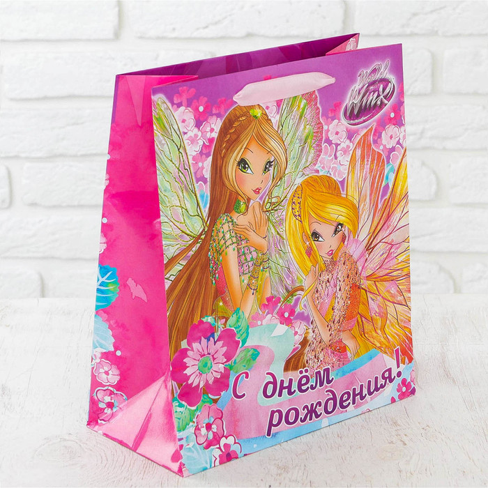 Пакет ламинированный "Поздравляю с днем рождения!", феи ВИНКС, 23 х 27 х 11.5 см
