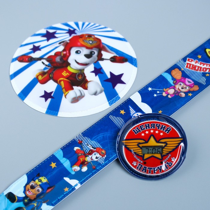 Щенячий патруль. Подарочный набор Paw Patrol "Маршал", часы + светоотражающие наклейки