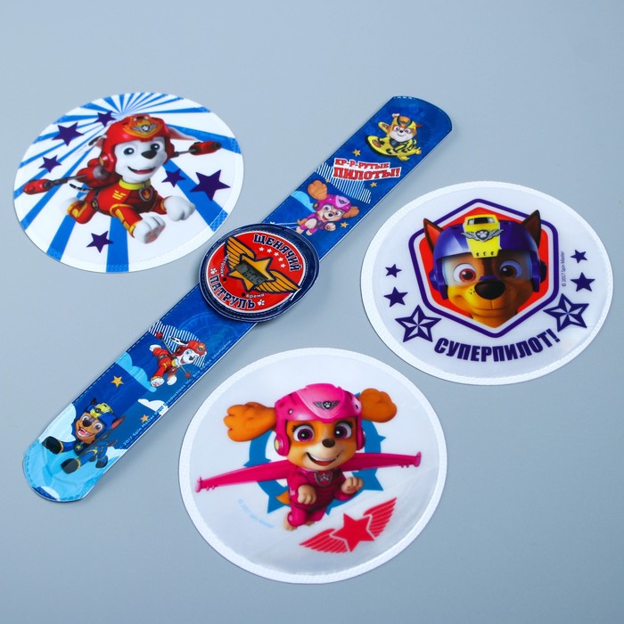 Щенячий патруль. Подарочный набор Paw Patrol "Маршал", часы + светоотражающие наклейки