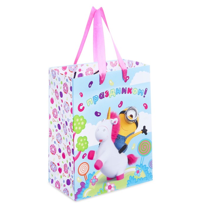 Пакет ламинат вертикальный МИНЬОНЫ "С Праздником!", 23 х 27 х11,5 см