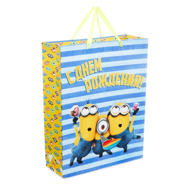 Пакет ламинат вертикальный, МИНЬОНЫ "С ДНЕМ РОЖДЕНИЯ", 23 х 27 х11,5 см