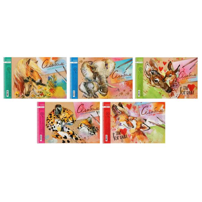 Альбом для рисования А4, 40 листов на гребне «Мамы и малыши» , обложка мелованный картон, тиснение, микс